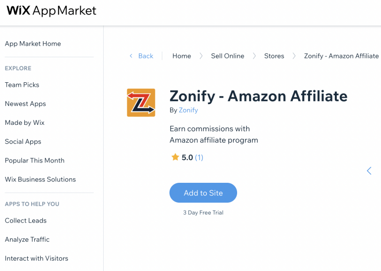 Screenshot from How to install Zonify on your Wix store?