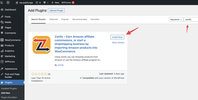 Screenshot from Does Zonify Support Wordpress Woocommerce?