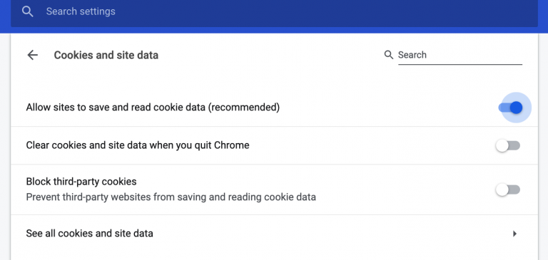 Screenshot from How to allow cookies on chrome?